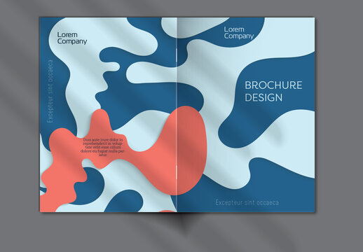 Brochure Cover Layout with Paper Craft Wavy Overlapping Shapes