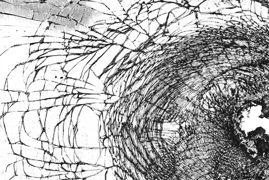 Close-up of cracked glass background. Black and White shot
