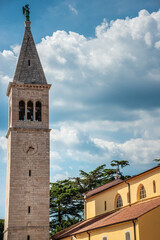 Fototapeta na wymiar Bell Tower and Parish Church of Novigrad, Istria, Croatia