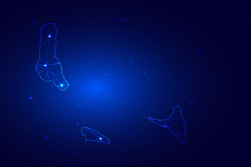 Obraz na płótnie Canvas Abstract Map of Comoros from polygonal blue lines and glowing stars on dark blue background. Vector illustration eps10