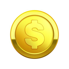 Gold coin, cent, cash money with dollar sign. 3d realistic. Vector illustration isolated on white background.