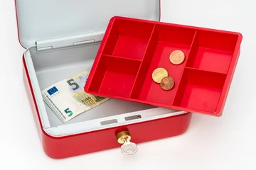 Fotobehang Geldkassette mit wenig Bargeld © Wolfilser