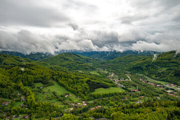 Ustron, Poland. View of Beskid Slaski mountain range, part of Carpathian mountains.Silesian Beskids. - obrazy, fototapety, plakaty