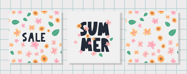 summer sale banner with flowers letter vector