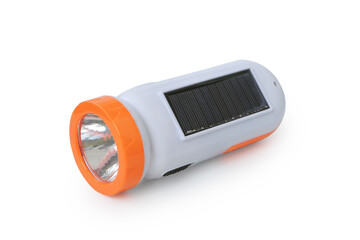 Solar powered LED flashlight isolated on white