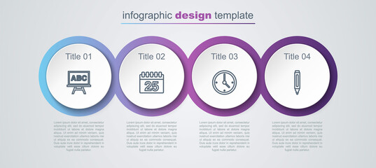 Set line Chalkboard, Calendar, Clock and Marker pen. Business infographic template. Vector