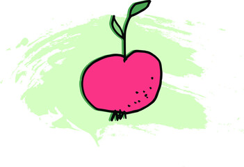 apple with dots and leaves on color spot background brush stroke vector pattern