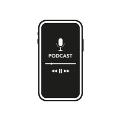 Phone with recording. Podcast Radio Services Vector Illustration. The concept of podcasting music programs, news, interviews, talk shows and audio blogs.