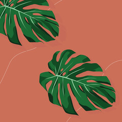 Leaf of Monstera Deliciosa. Leaves Of Tropical Plant. Trendy mid century art, boho home decor, abstract floral wall art. Minimal and natural wall art. Art design for print, cover. Vector illustration.