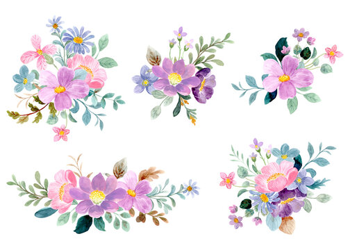 Watercolor wild floral element collection