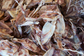 dried squid at the market in Thailand