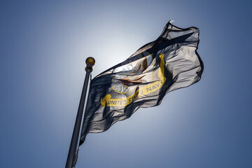 U. S. Navy Flag against Blue Sky and Sunlight