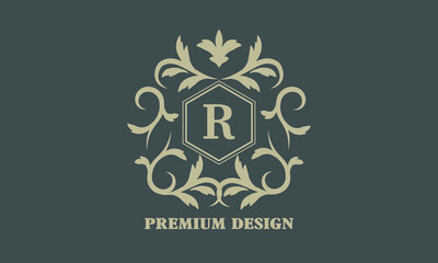 Decorative elegant logo icon letter R. Vector monogram for logo of boutique, hotel, restaurant, business, flyer.