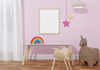 Children's room with empty frame for mock up