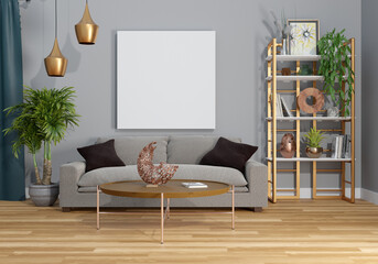 Modern elegant living room with empty canvas mockup