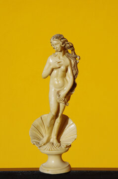 Scale reproduction of Botticelli's Birth of Venus on an orange background