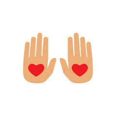 Hands with red heart on white background. charity, philanthropy, giving help
