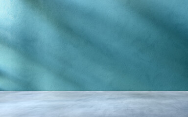 Teal color textured wall and grey concrete floor as place for displaying your product.