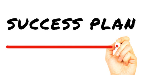 Fototapeta premium Hand writing SUCCESS PLAN with red marker. Isolated on white background.
