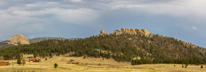 Beautiful rocky landscape with farmhouses near Paradise Cove or Guffey Gorge Park, Colorado Springs, Colorado