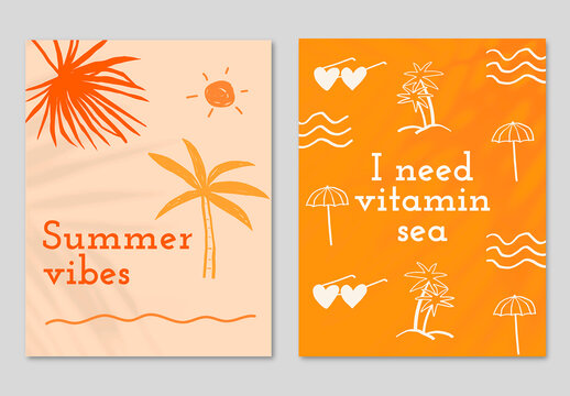 Summer Flyer Layouts with Cute Doodle