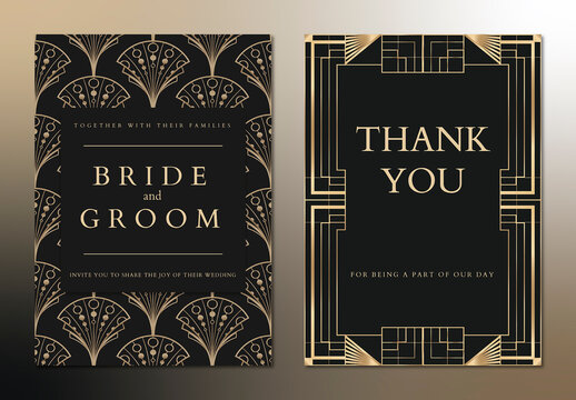 Wedding Invitaion Card Layout with Geometric Art
