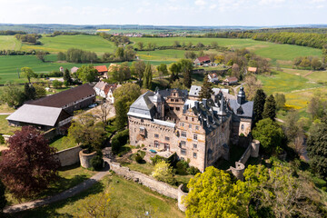 Aerial view, Medieval castle Eisenbach, Lauterbach, Vogelsberg, Hesse, Germany, - obrazy, fototapety, plakaty