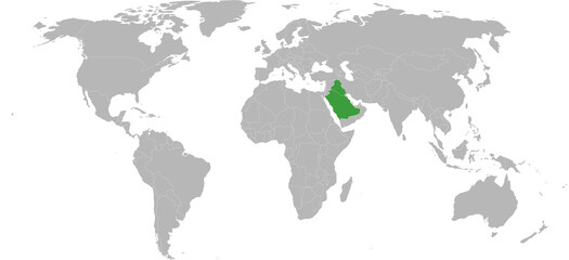 Fototapeta na wymiar Iraq, saudi arabia highlighted green on world map. Chart background and wallpaper.