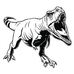 Black and white illustration of an ancient dinosaur trex type animal. File clipart cut and print © liza
