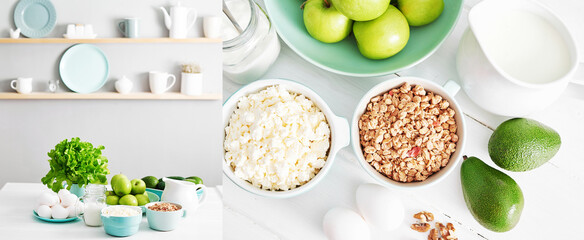 Clean eating healthy cooking ingredients. Food frame. Superfoods concept. Fitness Breakfast.Healthy eating and food, dieting, vegetarian kitchen, cooking concept and weigh loss.Fresh food on table