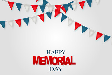 Memorial Day banner background with white, blue and red bunting. United States of America holiday. Vector illustration.