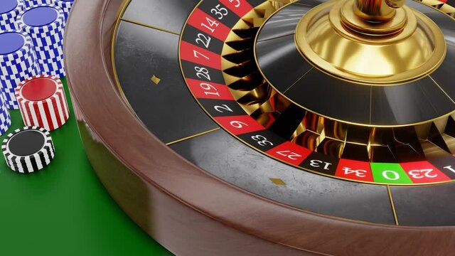 Gambling equipment in roulette-type casinos. Competitive games Bet in the casino. Table for gambling called Roulette. 3D Rendering