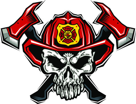 firefighter skull logo mascot with crossed axes