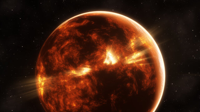 red planet in space with stars