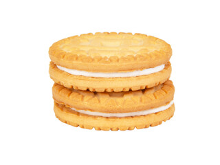 Biscuit sandwich cookies with milk creamy filling isolated on the white background