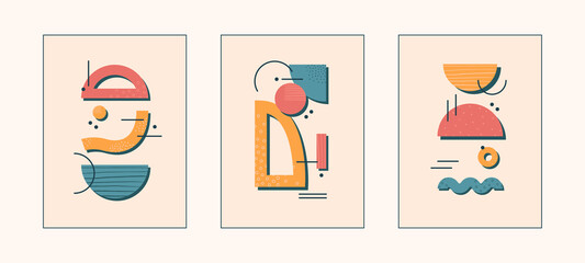 Set of three vector abstract posters with textures. Pictures for home decorating. 