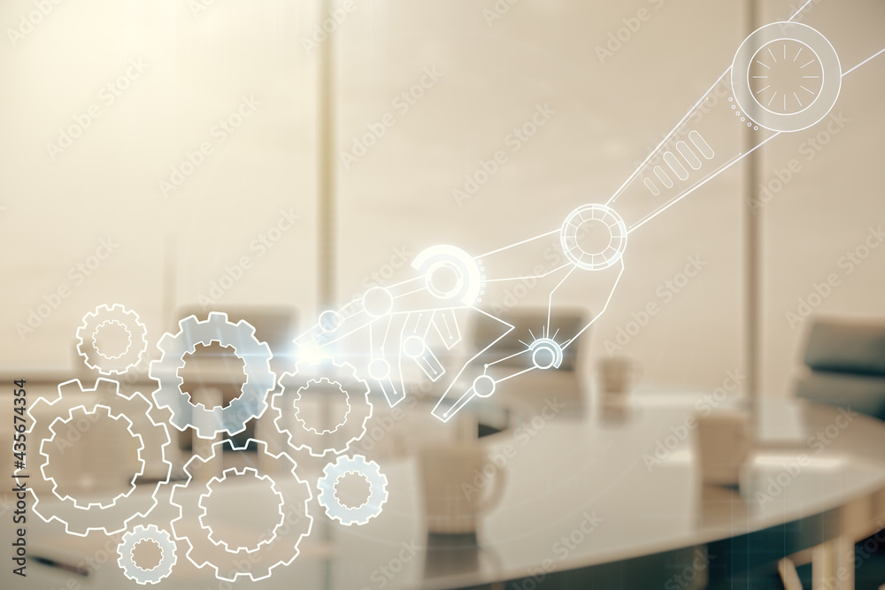 Aufkleber abstract virtual robotics technology sketch on a modern boardroom background, future technology and 