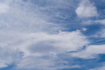 Blue sky with light thin white clouds in bright sunlight 