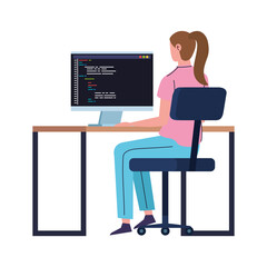 woman programmer working with computer