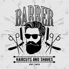 Barbershop poster, banner template with Bearded men. Vector illustration	
