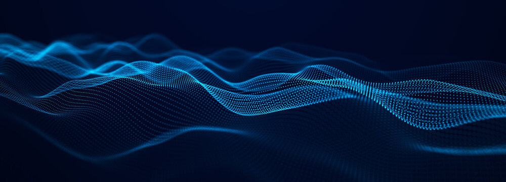 Abstract blue background of points. Falling cyber particles. Big data stream. 3d rendering © WALL-E