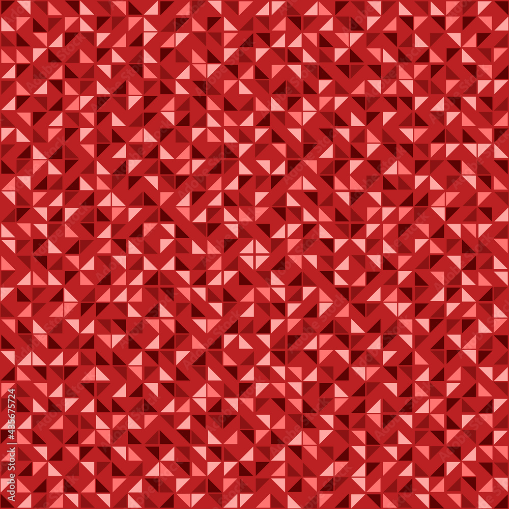 Poster Red triangles pattern. Vector raspberry color triangle shapes ornament.