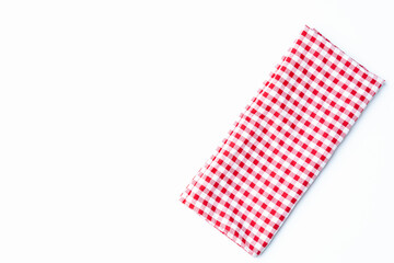 Fototapeta na wymiar Top view napkin checkers red and white on a white background. Fabric crumpled red and white Isolated with copy space.