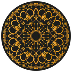 Design ornament for round product, flowers in the style of stained glass on a dark background