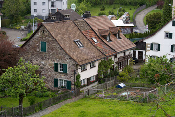 Fototapeta na wymiar Old medieval buildings at Zurich Witikon. Photo taken May 25th, 2021, Zurich, Switzerland.