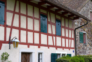 Close-up of old medieval frame house at Zurich Witikon. Photo taken May 25th, 2021, Zurich, Switzerland.