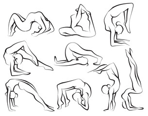 hand drawing yoga sketch black and white with line art illustration isolated on white background.