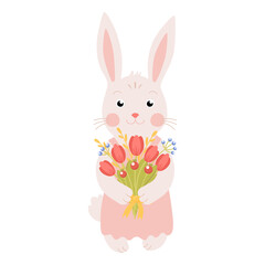 Cute rabbit with tulips