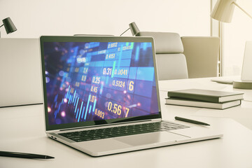 Modern computer screen with abstract financial diagram, banking and accounting concept. 3D Rendering