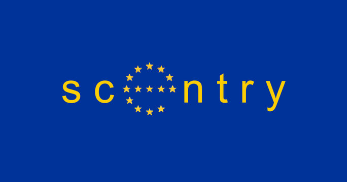 SC-ENTRY. Possible return of Scotland of the EU. Word combination, Scottish and Entry. The possibility of UK separation. The letter E with the stars of the European Union.